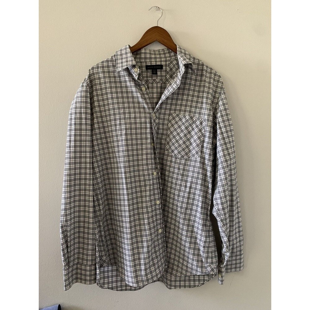 Mens Banana Republic Dress Shirt Large 100% Green Plaid